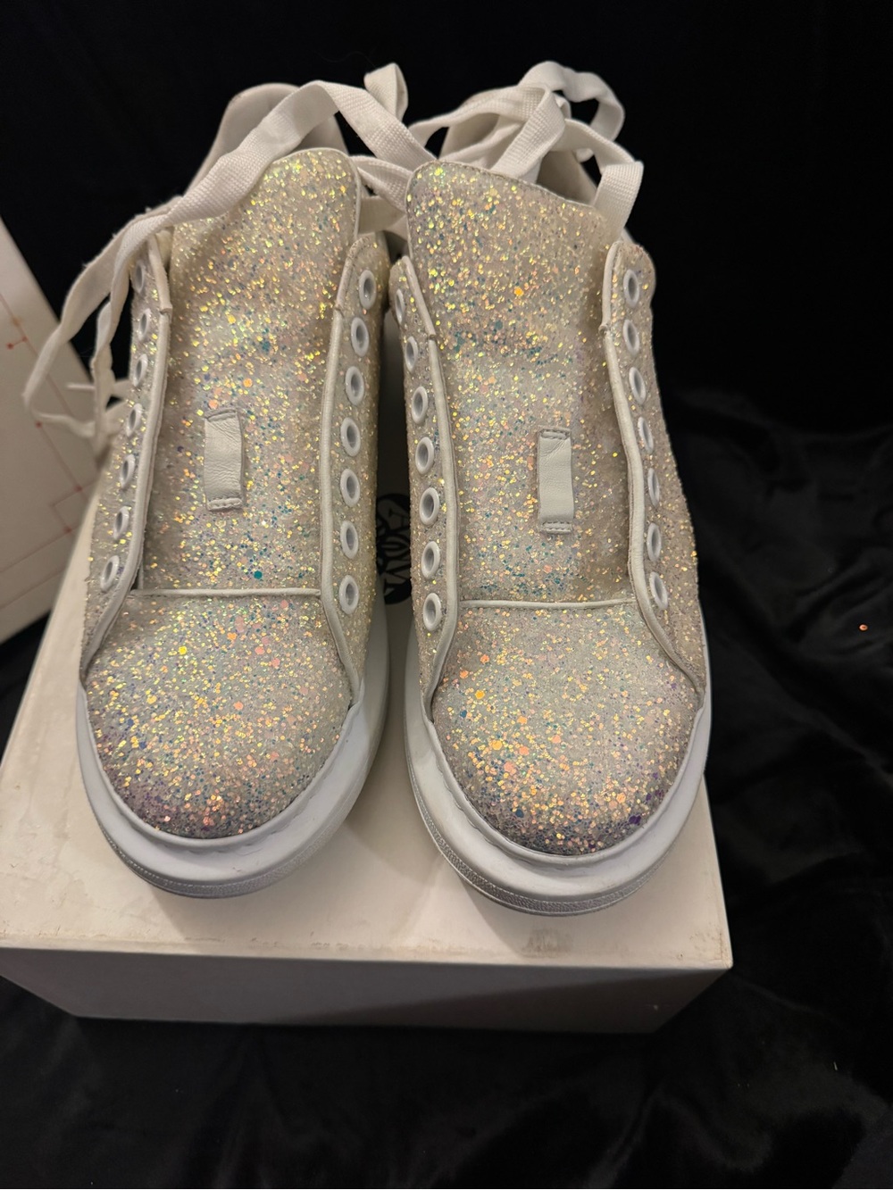 Alexander McQueen Glitter Iridescent White Sneakers